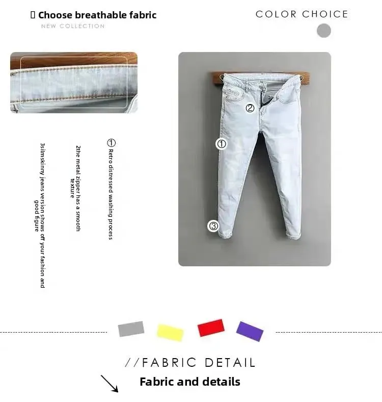 Ropa de los años 2000, pantalones vaqueros de color claro para hombre, novedad de primavera y otoño de 2025, pantalones ajustados de color azul claro, pantalones elásticos de trabajo de marca a la moda