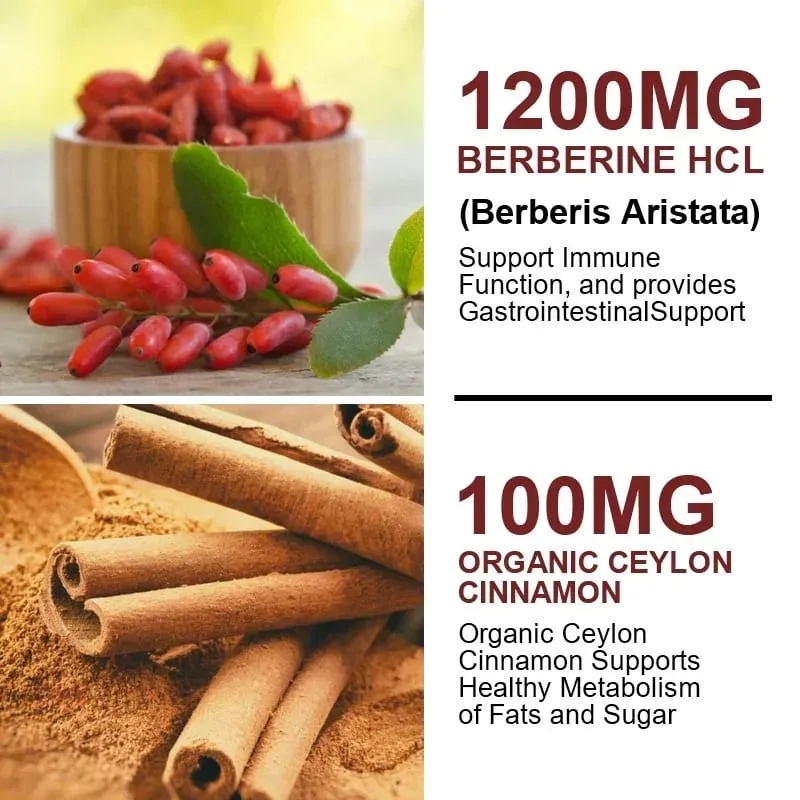 Berberine 1200mg Supplement understøtter AMPK-aktivering Sund glukosemetabolisme Immunitet og vægtkontrol for voksne — image 5