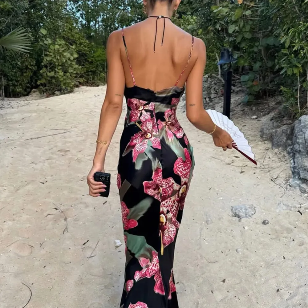 2026 MsChuh Summer Party Dresses For Woman Evening Dress Backless Vestidos Flower Printed Sleeveless Fashion Trendy Temperament