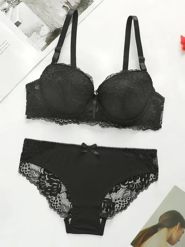 Women Lace Bra and Panty Sets Sexy Floral Print Push Up Underwear Women's Brassiere Intimate multicolored Lingerie Set A2155 — image 3