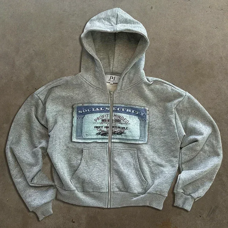 เสื้อแจ็คเก็ตซิปHoodie Apricotพิมพ์ตัวอักษรการ์ตูนแฟชั่นRetro Y2K High Streetผู้ชายและผู้หญิง — image 8