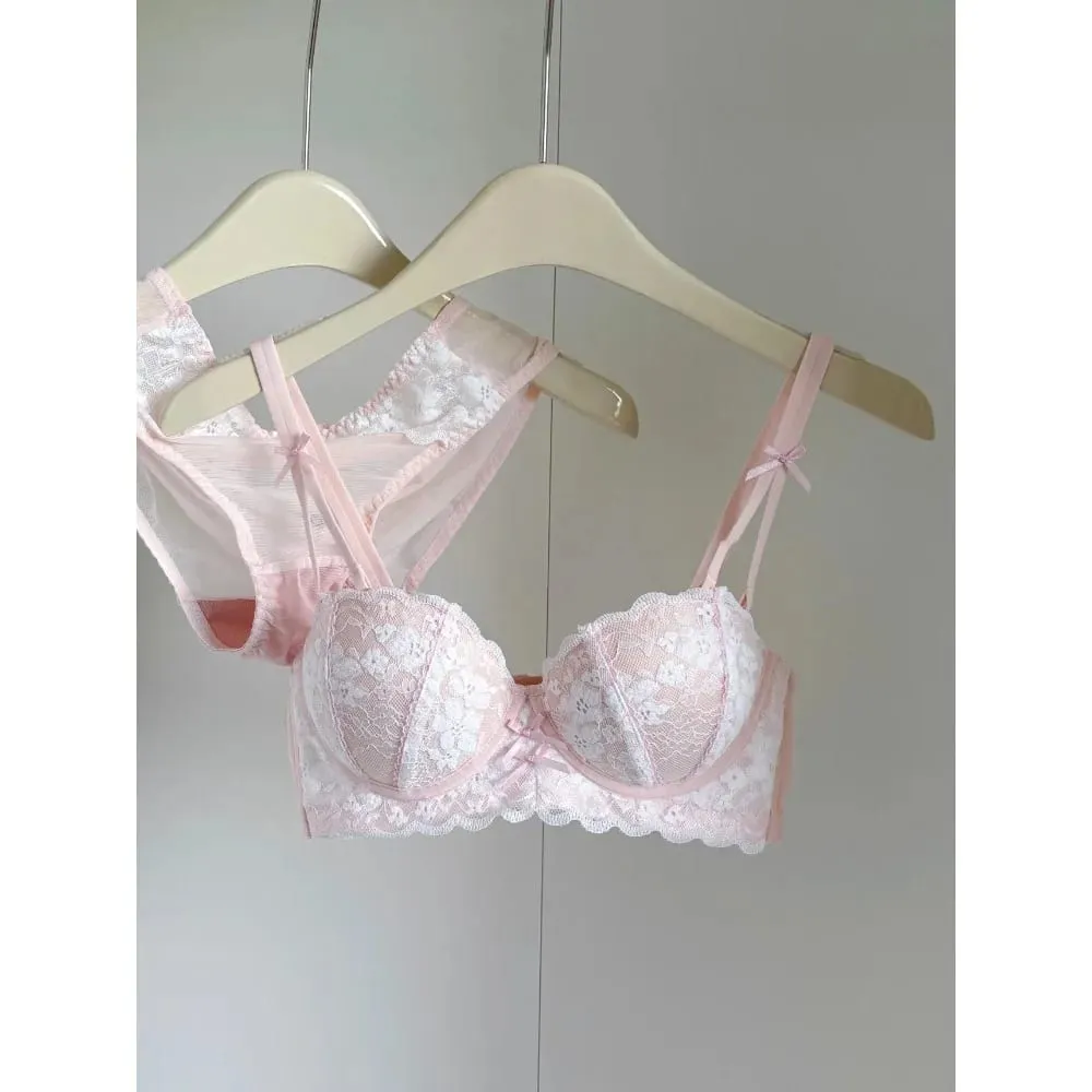 Sweet French Lace Women Bra Set Wire Free Push Up Lingerie Top Side Support Anti Sag Brassiere Panty Suit For Small Bust 32‑38 — image 1