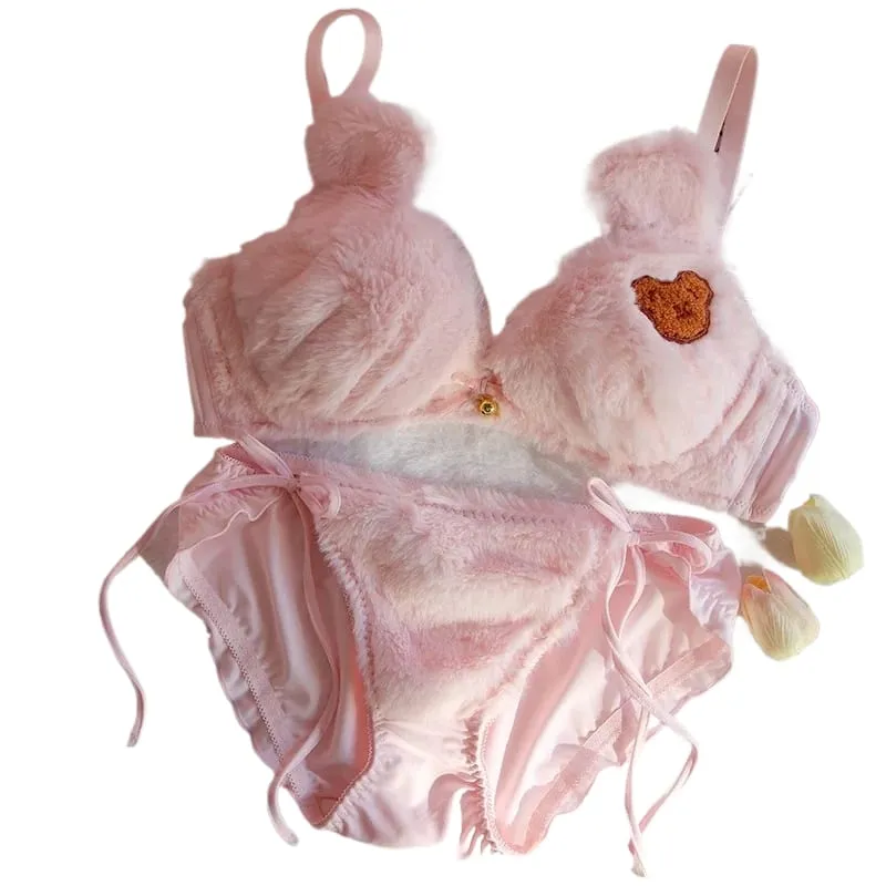Women Winter Cartoon Plush Comfortable And Adorable Girl Bra Sexy Hot Lingerie Sexy Bras Soft Cute Bear Japanese-style Lingerie — image 2
