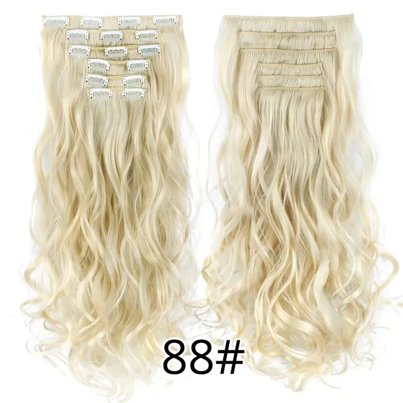 Black Clip In Extensions Straight 22" Long Synthetic Thick Clips On Hair Piece For Women 6Pcs/Set Curly Full Head Weddings Daily — image 51