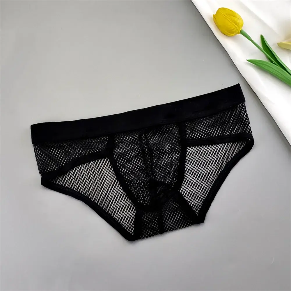 Cuecas masculinas de malha vazada com bolsa em U, cintura baixa, cuecas de biquíni transparentes, calcinhas respiráveis, tamanho grande — image 1