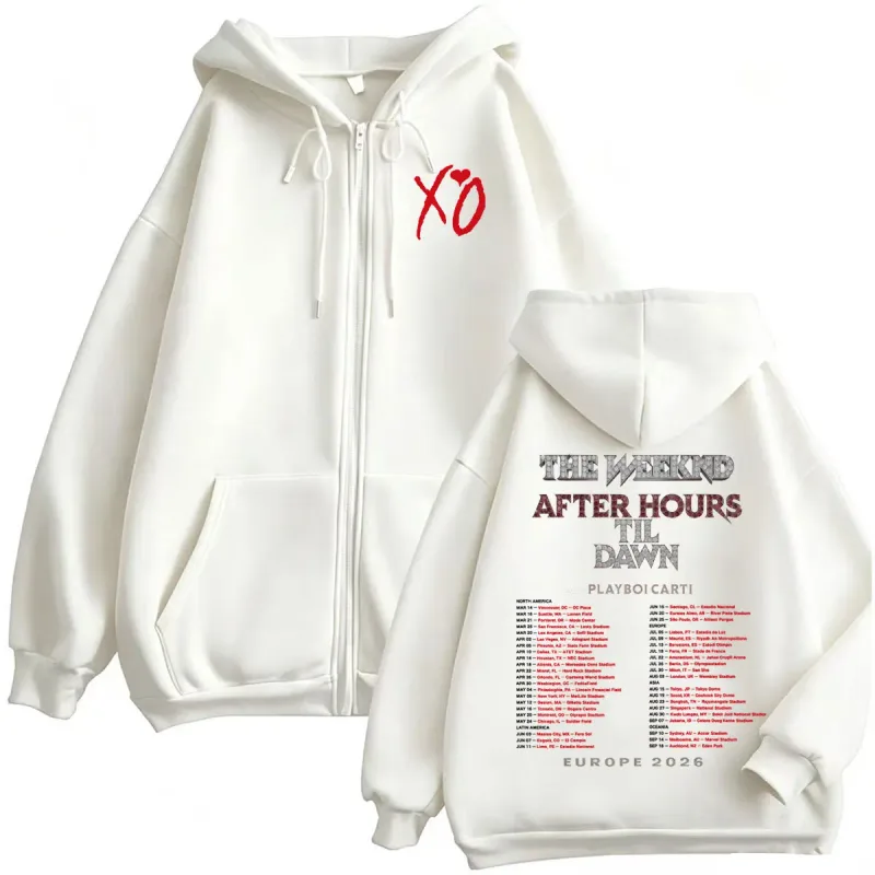 The Weeknd After Hours Til Dawn 2026 Europe Tour Zip Up Hoodies Men Women Fashion 90s Casual Long Sleeve Sweatshirt Jacket Coats