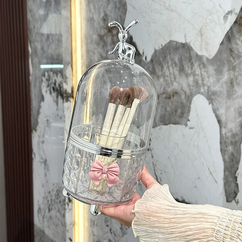360° Rotating Makeup Brushes Organizer Clear Plastic Dustproof Cosmetic Tools Storage Box for Organizer Lipstick Makeup Brushes — image 3