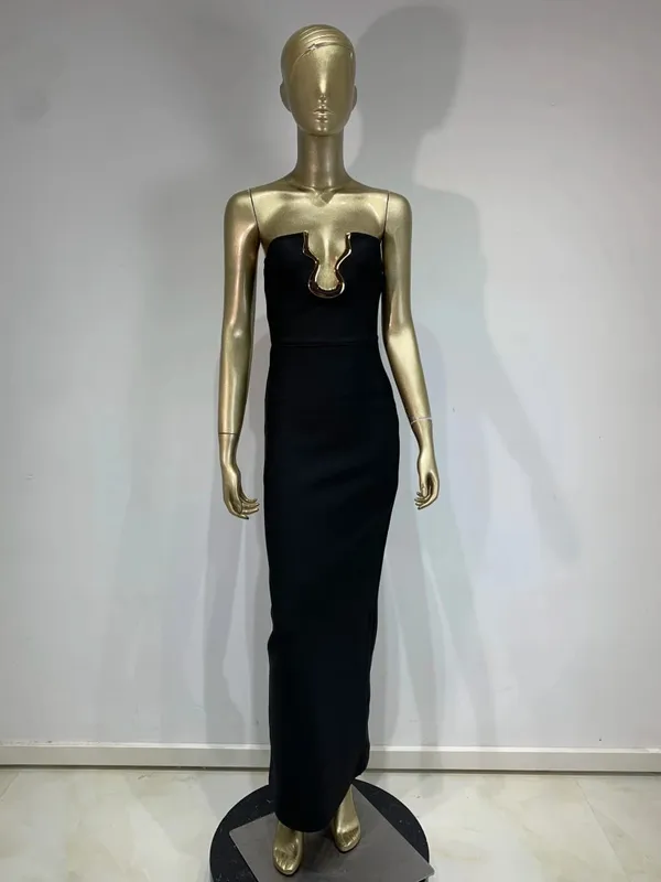 2025 mulheres celebridade sexy sem alças sem costas preto maxi longo bodycon bandage vestido elegante noite clube festa outfit