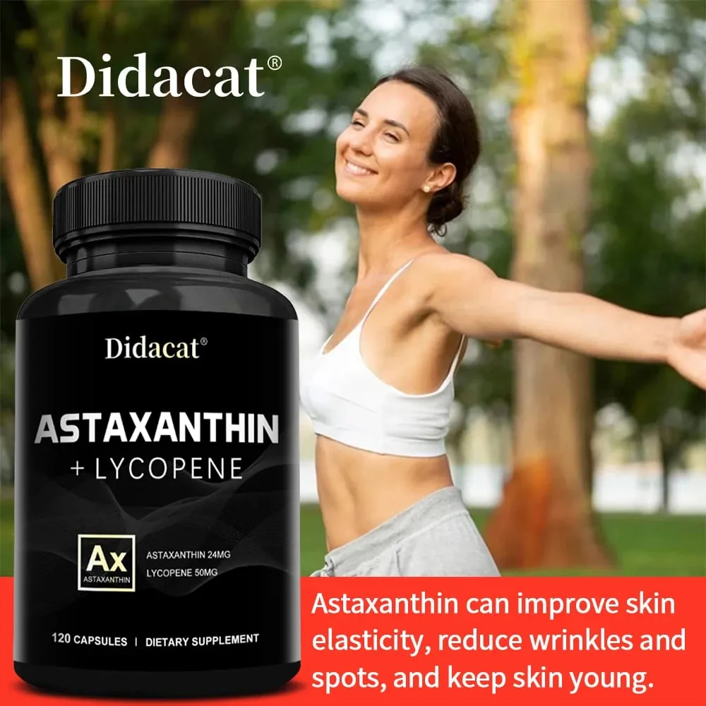 Astaxanthin 24 mg + Lycopin 50 mg Natürliches Antioxidans aus Mikroalgen. Astaxanthin-Ergänzung unterstützt die Gesundheit der Augenhaut, ohne GVO