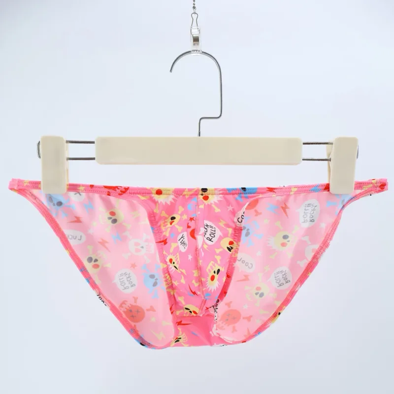 Cuecas masculinas de cintura baixa com bolsa grande e estampa de caveira, tecido elástico confortável para uso diário