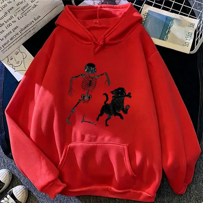 Vintage Halloween Men Women Hoodies Funny Skeleton Dog Print Tees Short Sleeve Casual Tops Halloween Party Costume Street Wear — image 4