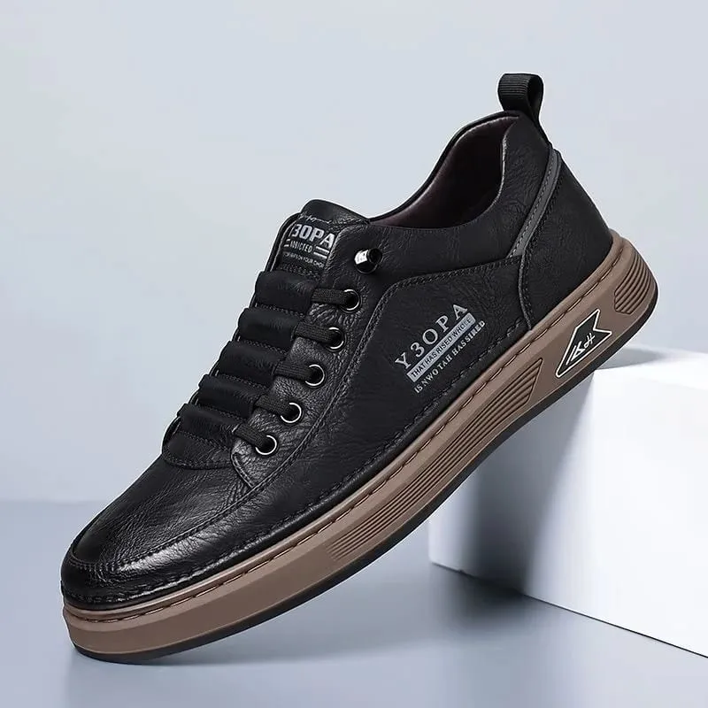 Men's White Platform Sneakers Leather Breathable Walking Slip on Casual Sneakers Shoes Male Flats Rubber Sole Zapatillas Hombre