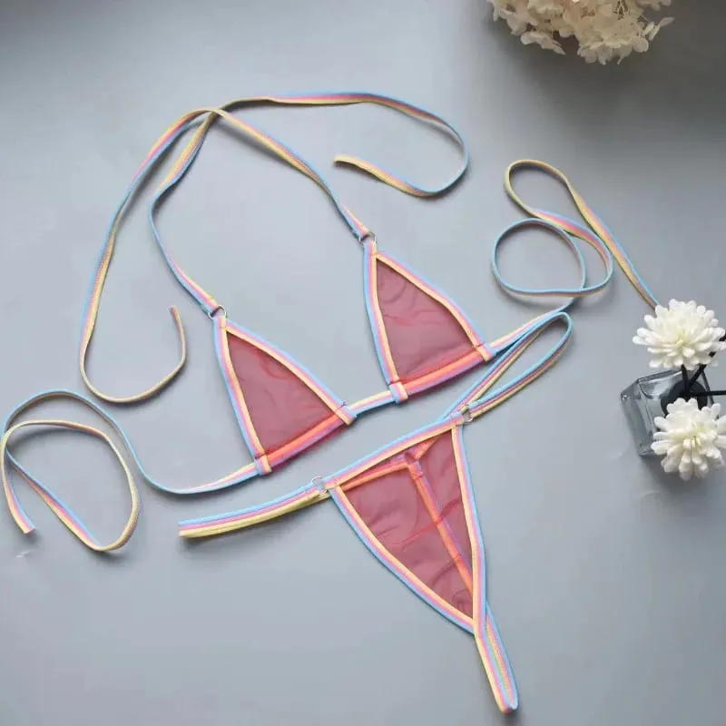 Sexy Mini Bra Sets Wirefree Ultra-thin Mesh Unlined Bra Brief Set Black Transparent 2 Pieces Halter Women's Exotic Lingerie Sets — image 4