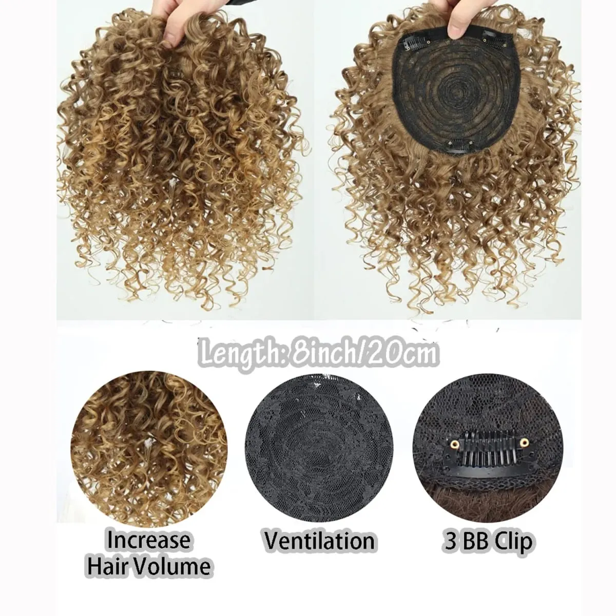 8inch Fluffy Natural Afro Kinky Curly Short Hair Toppers Hairpieces Clip-on Synthetic Hair Pieces for Women with Thinning Hair — image 4