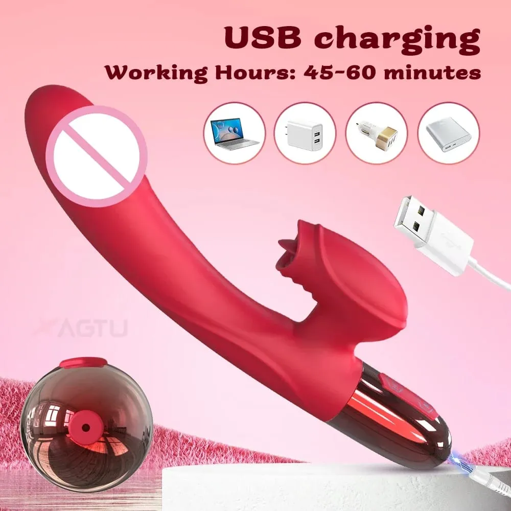 Sexleksaksvibrator för kvinnor Klitorisstimulator Kvinnlig onanist G Spot Dildo med tungslickande Vuxna Varor 18+ — image 3