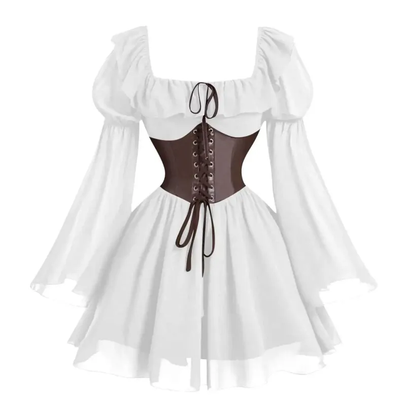 Renaissance Period Medieval New Long Sleeved Women's Bubble Sleeve Dress Halloween Fashion Retro New Party Waist Cinched Skirt — image 8