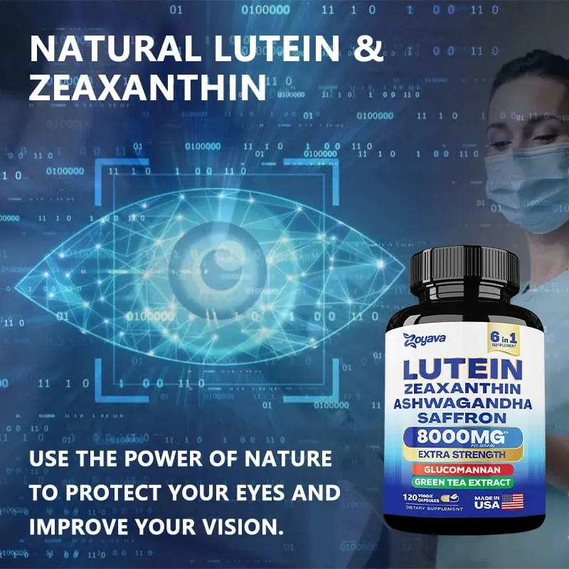 Lutein & Zeaxanthin Supplement 8000 Mg Eye Vitamins with Saffron for Adults Eye Health Supplement Supports Vision