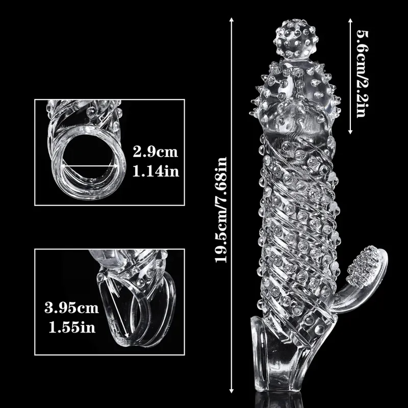 Reusable Tranaparent Penis Sleeve Enlargement Delay Ejaculation Soft TPE Dragon Scales Clear Cock Sleeve Adult Sex Toys for Men — image 7