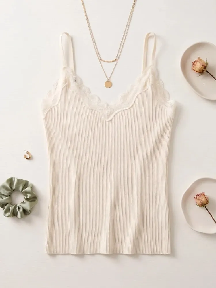 Korean Lace Women Tank Top Cute Camis Sexy White Crop Top Female Sleeveless Black Vest Summer 2026 Coquette Y2k Clothes