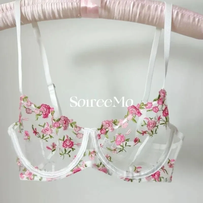 Sexy French Lingerie Set Floral Embroidery Sheer Mesh Bra with Soft Underwire Comfort Support for Large Bust CA S-XL MOYISU Bras — image 2