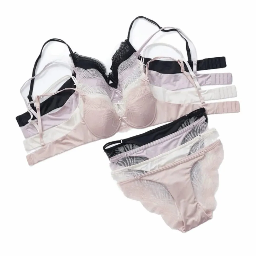 Comfortable Hollow Thin Cup Women Lingerie Set Silk Satin Seamless Push Up Bra Set French Style Sexy Underwear Women Intimates — image 2