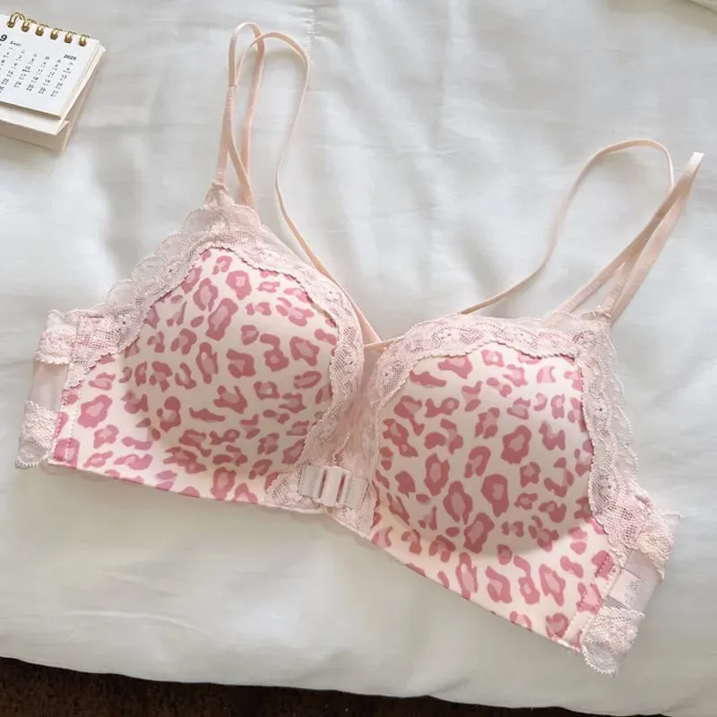 Women Bestselling Leopard Print Lingerie Set Front Closure Sexy Push Up Bra Lift Up Support Soft Daily Intimates Set — image 12