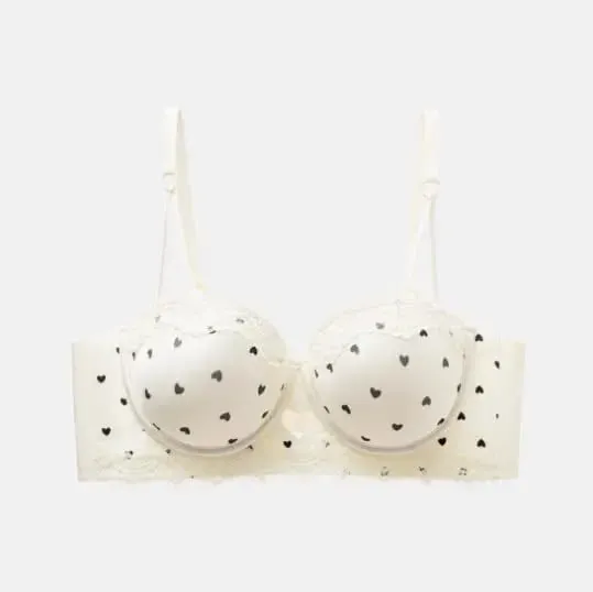 Kawaii doce coração renda sutiã conjunto de calcinha push up pequeno peito coleção lateral anti sag conforto roupa interior feminina 32-38 tamanho