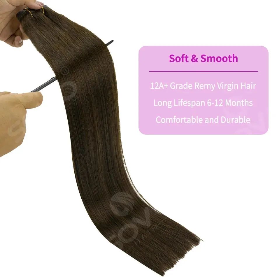 110G Tape PU Clip In Hair Premium Remy Clip In Human Hair Extensions 7pcs Clip-on Hair 14"-24" Balayage Ombre Mocha Brown Black — image 4