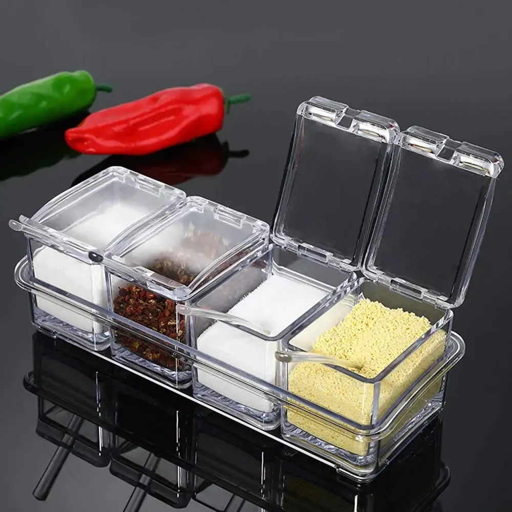 Kitchen Accessories Gourmet Acrylic Seasoning Box with 4 Serving Spoons Spice Jar Set Condiment Cruet Bottle Kitchen Supplies — image 8