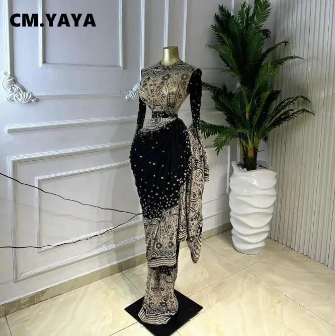 CM.YAYA Women Tie Dye Printed Stacked Ruched Long Sleeve Midi Bodycon Maxi Long Dress Birthday Party Education Trendy Dresses