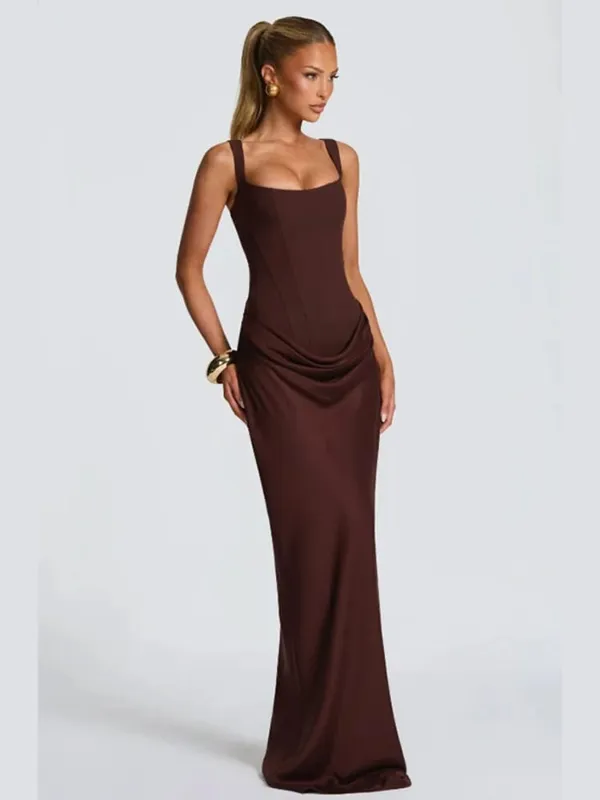Lady Sexy Strapless Split Solid Pleated Dress Women Chic Backless High Waist Off-shoulder Dresses 2026 Bagong Evening Party Gowns — image 8
