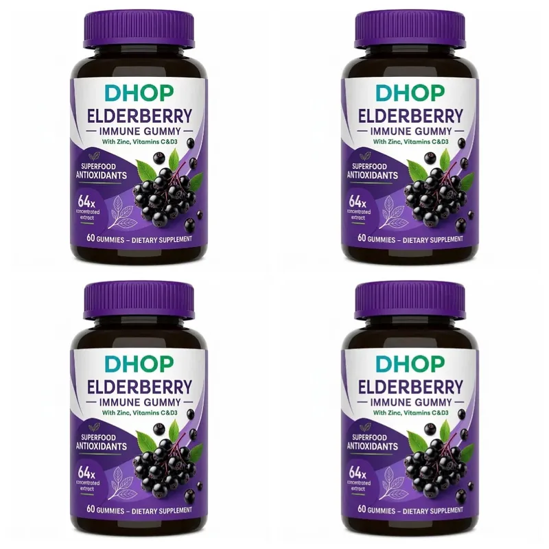 Black Elderberry Gummies 60pcs for Immune Support Sambucus Extract Zinc Vitamin C D3 for Adults Kids 2 Capsules Per Day — image 10