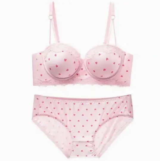 Kawaii doce coração renda sutiã conjunto de calcinha push up pequeno peito coleção lateral anti sag conforto roupa interior feminina 32-38 tamanho — image 10