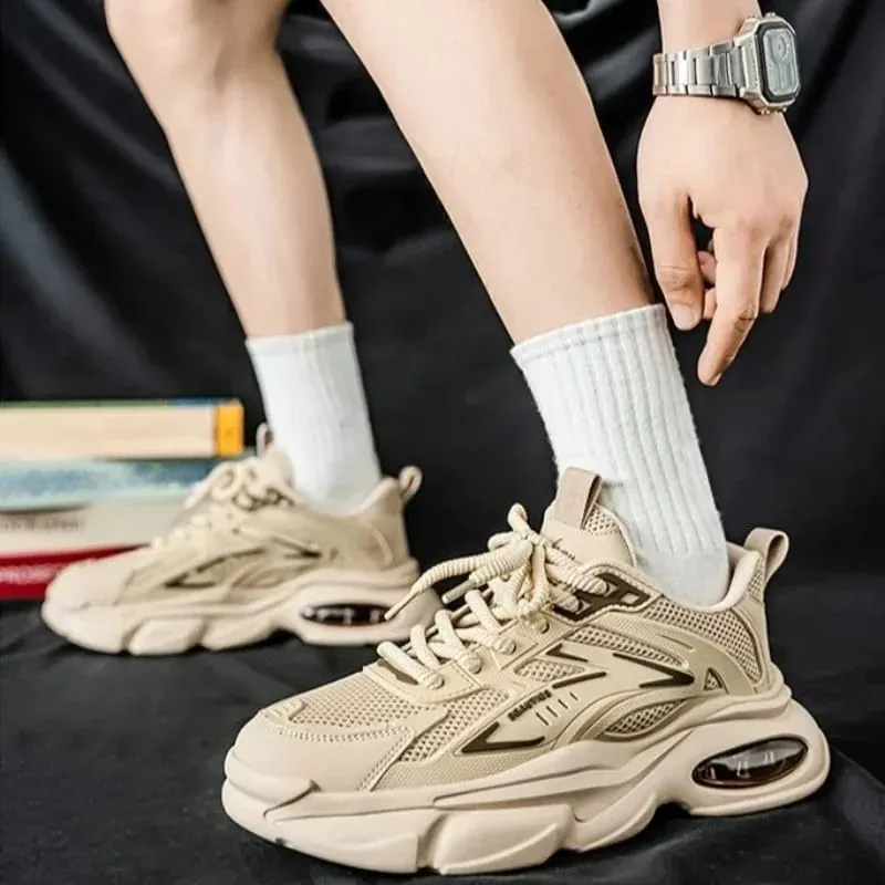 1 Pair Men's Summer Breathable Running Shoes Fashionable Dad Style Thick Bottom Sports Sneakers Casual Low Top Rubber Outsole — image 7