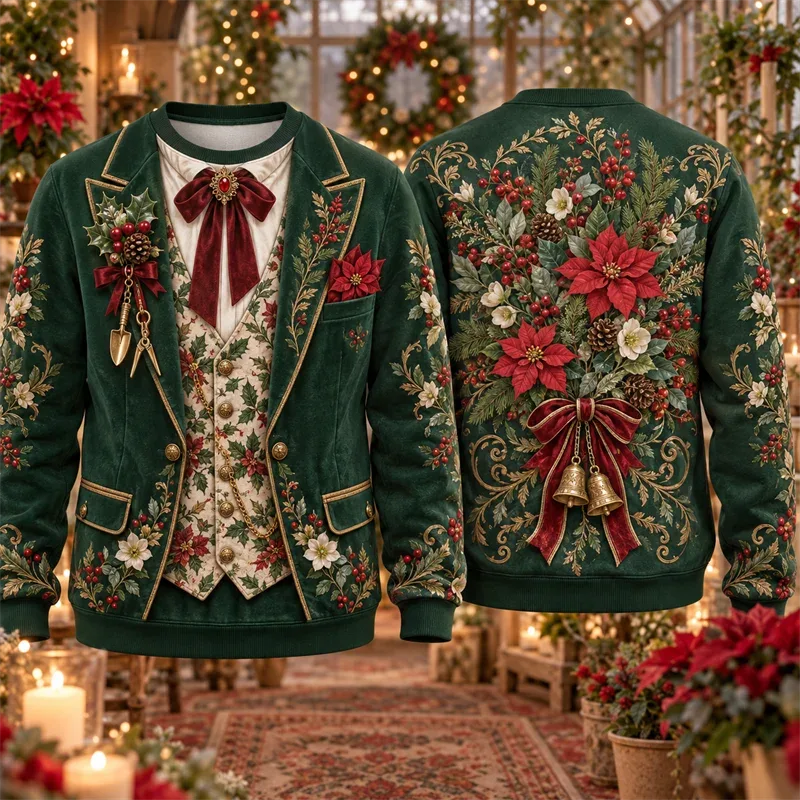 Christmas Fake Suit Tie Sweatshirt Men Vintage Tuxedo Blazer Bow Tie Graphic Crewneck Xmas Pullover Holiday Party Streetwear — image 7