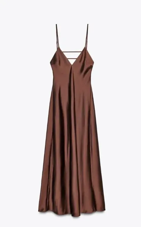 Women Orange Satin Sling Long Dress Fashion Solid Backless Sleeveless V-neck Pleated Gowns 2026 Lady Evening Party Robes Summer — image 9