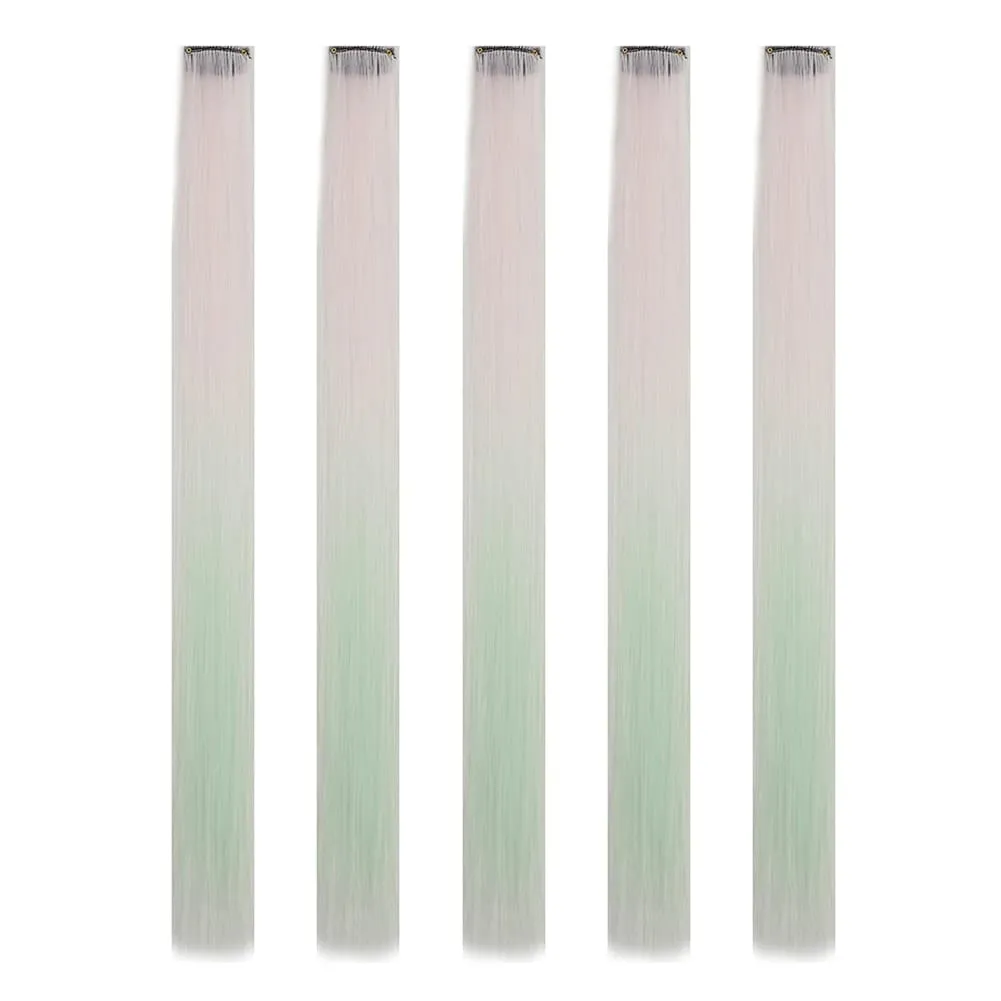 5PCS/set Clip in Hair Extensions Synthetic Hairpieces Colored Party Highlights for Girls 18 inches Multi-colors Straight Hair — image 8