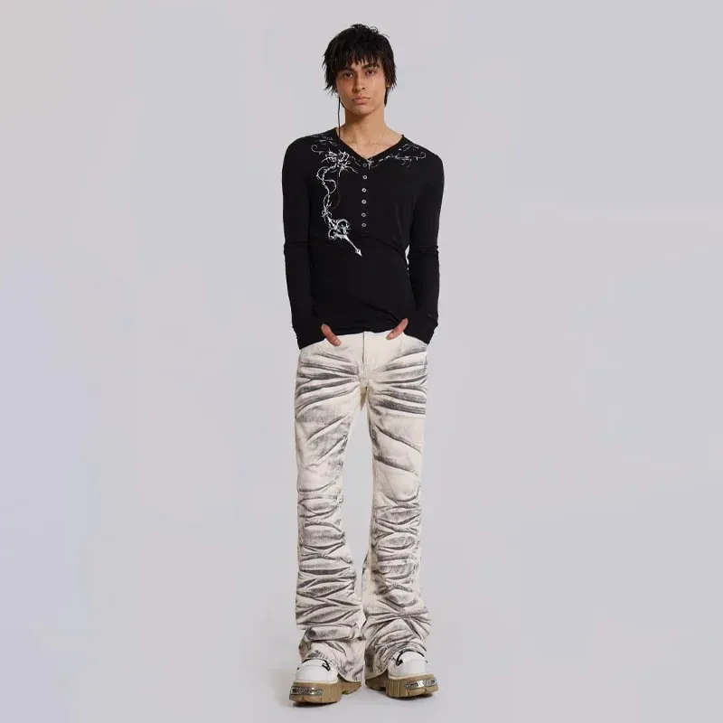 Y2K Vintage Distressed Micro Flared Jeans Washed High Street Hip Hop Wide Leg Denim Pants Gothic Slim Fit Unisex Trumpet Jeans — image 6