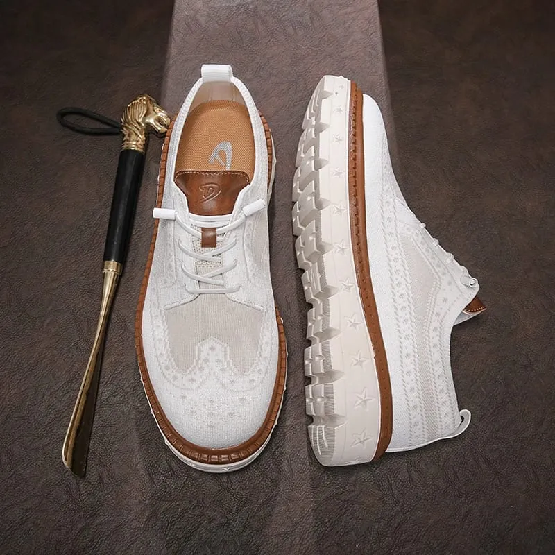 Men's Brogue Knit Oxford Sneakers Breathable Lightweight Casual Dress Walking Shoes Soft Cushion Non Slip Platform Fashion Sne — image 3
