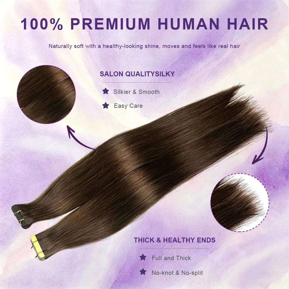 16-22 Inch Tape in Hair Extensions Human Hair Seamless Invisible Remy Hair Extensions Tape ins for Women Brazilian Dark Brown 21Pcs 50g 100% Human Hair — image 6