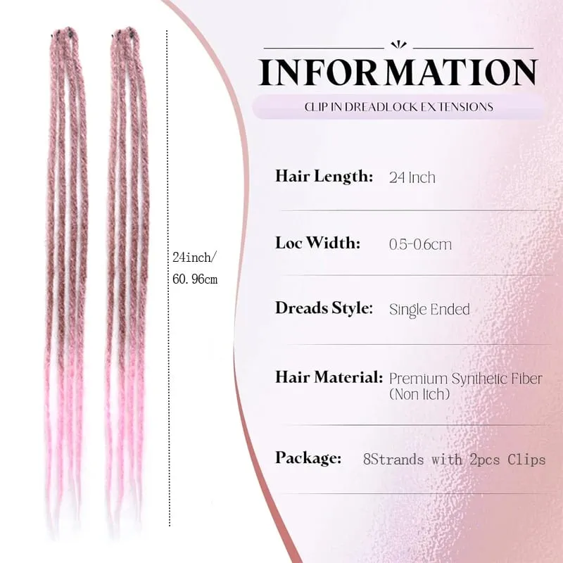 2Pcs 24"Clip‑in Synthetic Braided Hair Extensions with BB Clips Handmade Crochet Hair Pieces for Cosplay Hip‑Hop Festival
