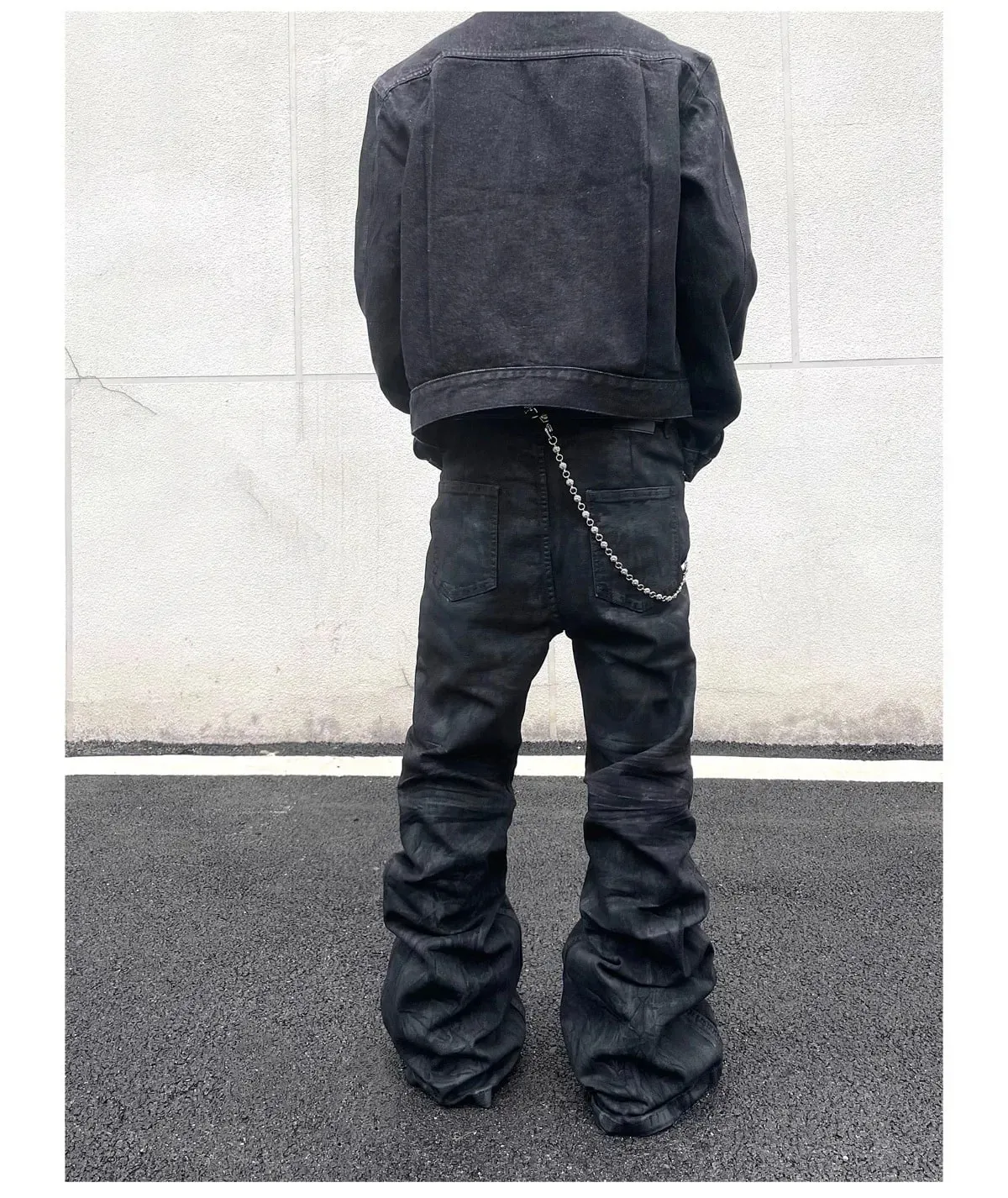 Denim Pant Men Stacked Jeans Vintage Pants Spliced Full Length Mid Waist Washed Straight Trousers Y2k High Street Casual Spring — image 5