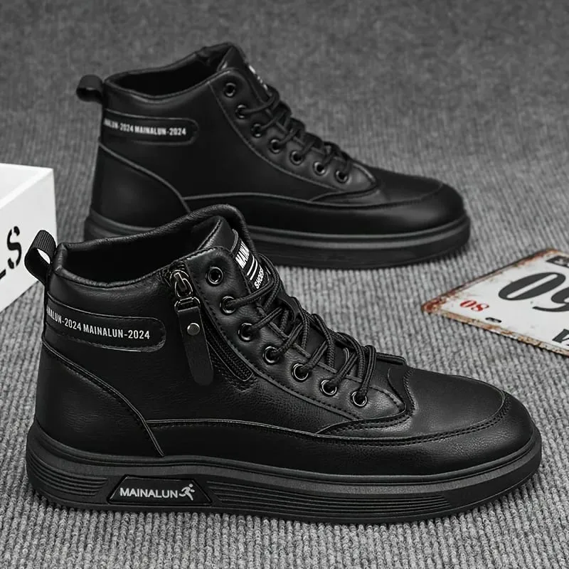 High-Top Sneakers for Men Designed for All Seasons Featuring a Non-Slip PU Sole And a White Laceless Design Suitable for Urban — image 4