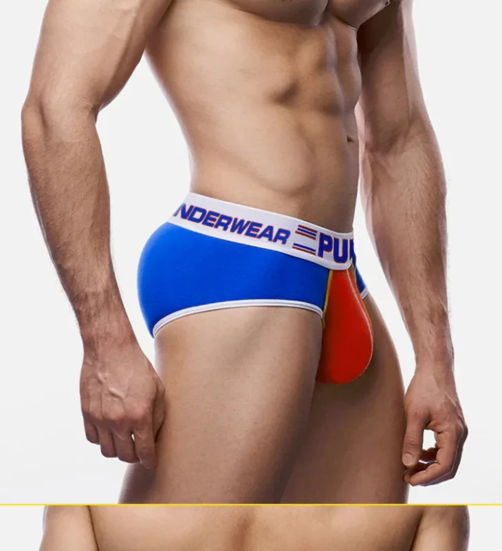 Men's Cotton Color Block Briefs, Pump! Logo Wide Waistband Low Rise Sexy 3D Convex Pouch Underwear — image 22