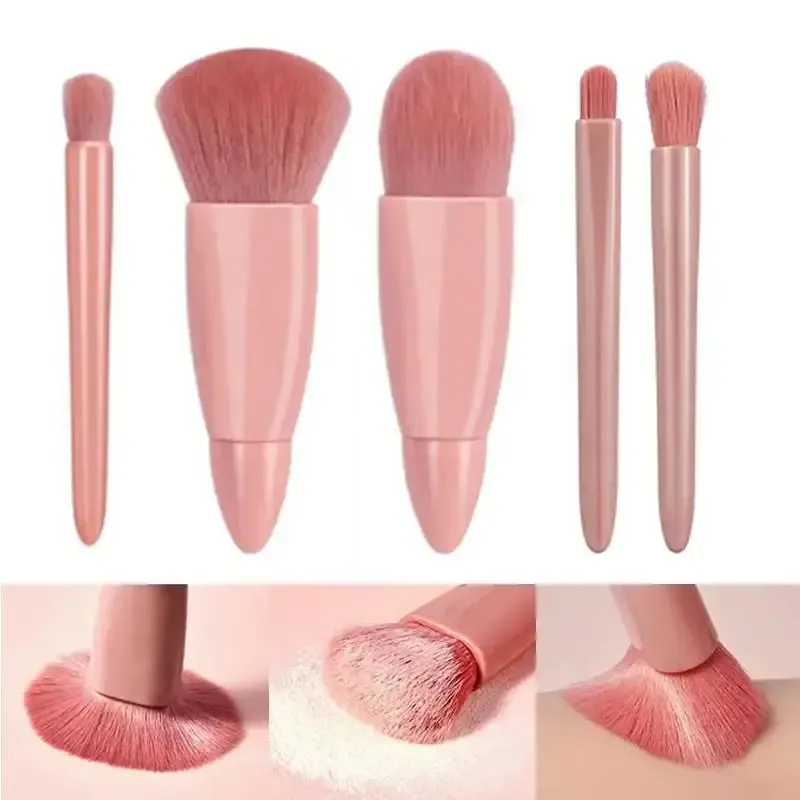 5pcs Mini Makeup Brushes Small Function Kit Complete Cosmetic Brushes With Case And Mirror Travel Size Makeup Brushes Set — image 3