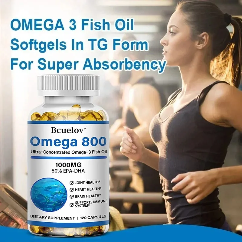 Bcuelov óleo de peixe ômega 3 suplementos 1000 mg cápsulas moles óleo de peixe ômega 3 para suporte saudável do coração e cérebro 30/60/120 cápsulas — image 3