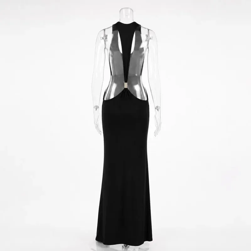 Tossy Kvinnor Grimma Rygglös Bodycon Maxiklänning Öppen rygg Spaghetti Rem Guld Ring Afton Festklänning Sommar Strand Lång Klänning — image 8