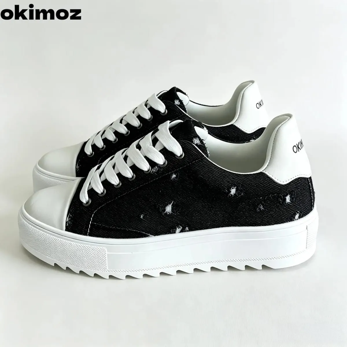Okimoz Men Distressed Ripped Platform Canvas Sneakers Autumn Winter Low Top Lace Up Casual Campus Daily Skate Walking Shoes — image 2