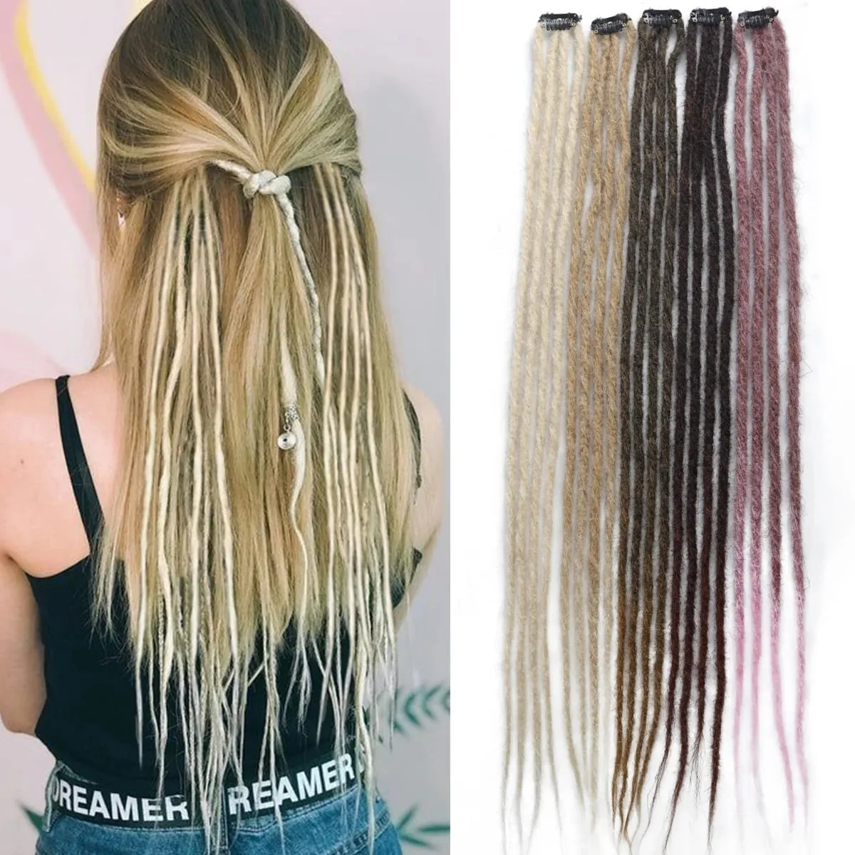 2Pcs Clip in Braid Hair Extensions Wig Synthetic Dreadlock Hair Pieces Bohemian Hair Accessories For Women Daily/Party Use — image 2