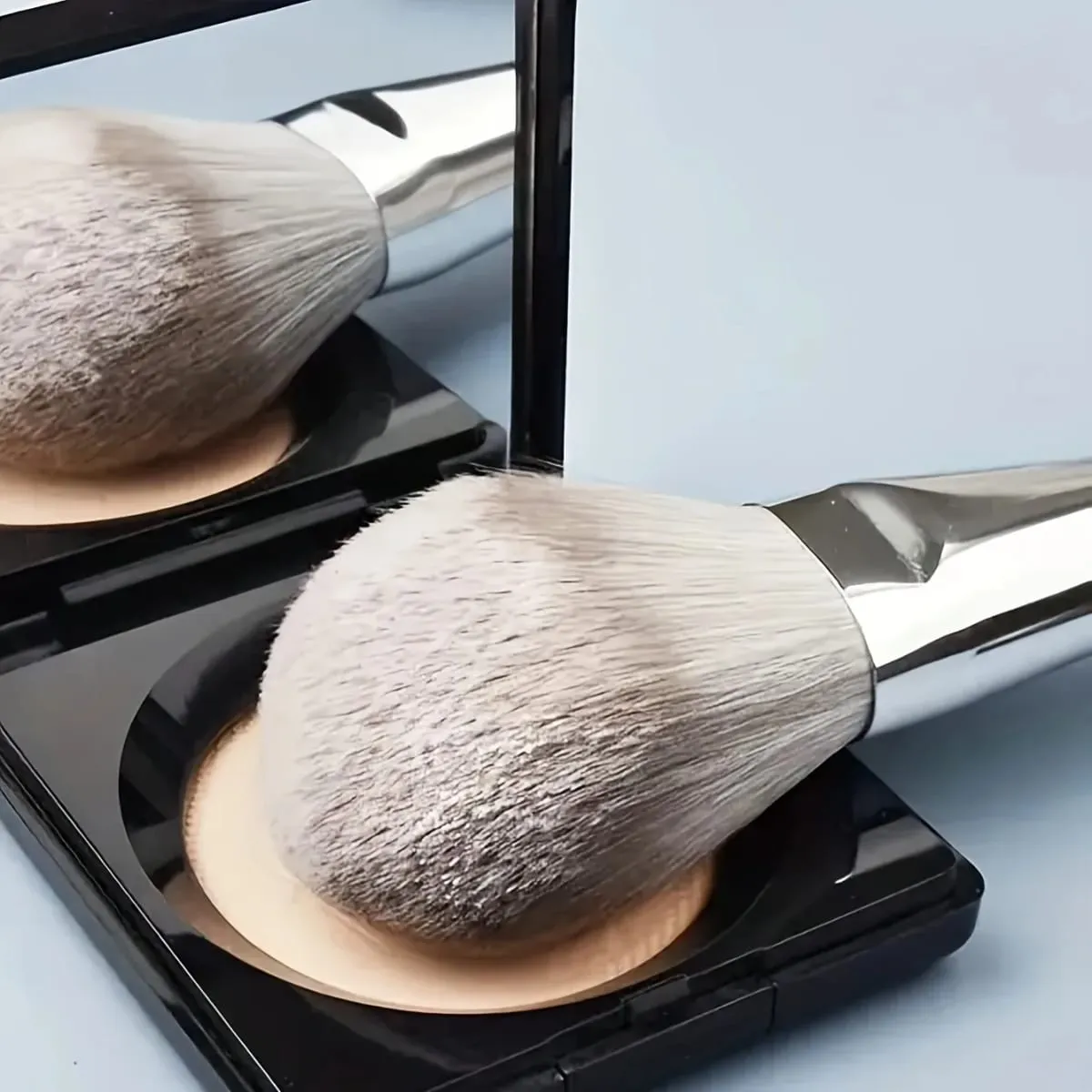 14-Piece Silver Professional Makeup Brush Set | Includes 2 Plush Velvet Puffs + 2 Blending Sponges | Vegan Cruelty-Free Brush Co — image 3